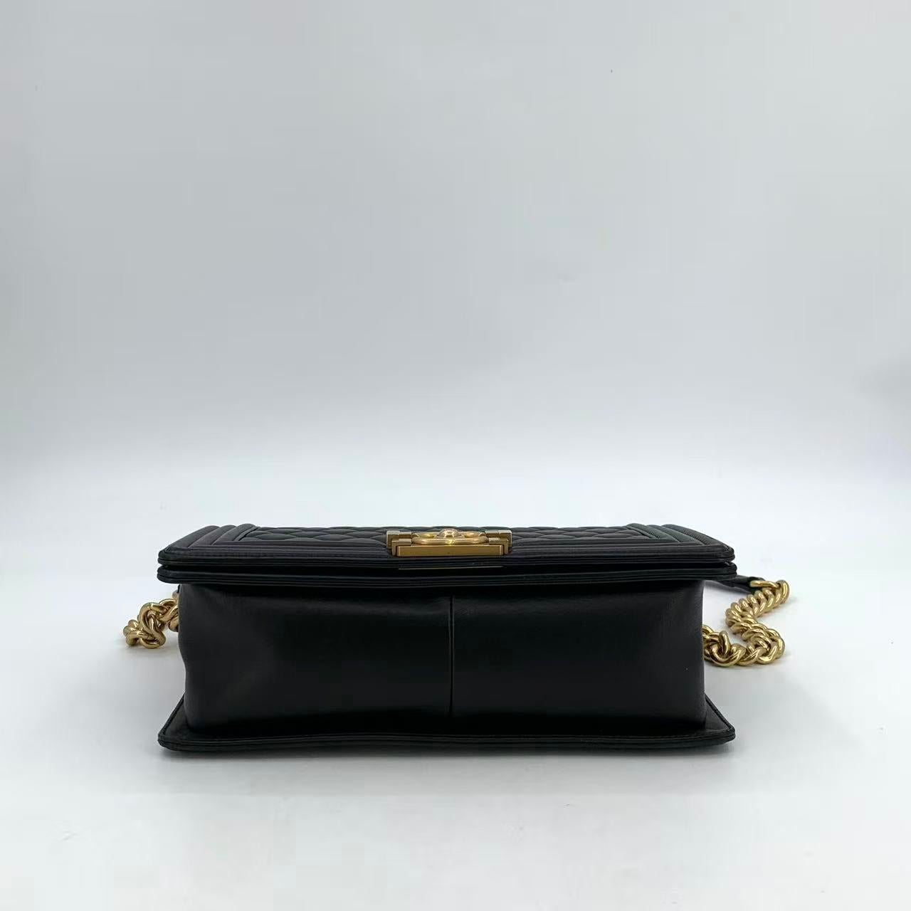 Boy Flap Bag Quilted Calfskin Medium Black with Gold Hardware