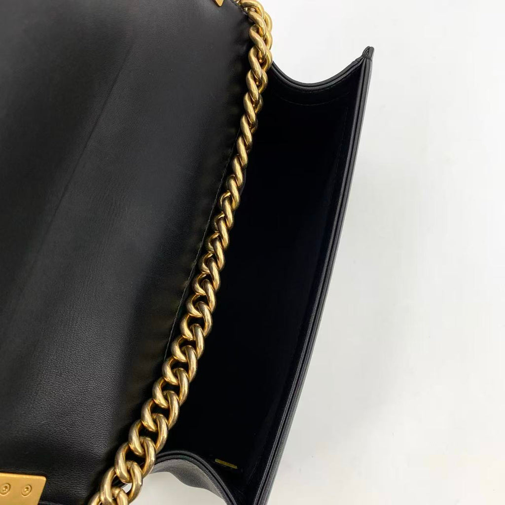 Boy Flap Bag Quilted Calfskin Medium Black with Gold Hardware