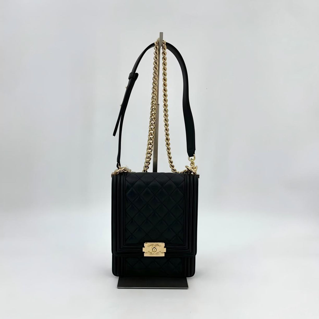 North South Boy Flap Bag Quilted Caviar Small