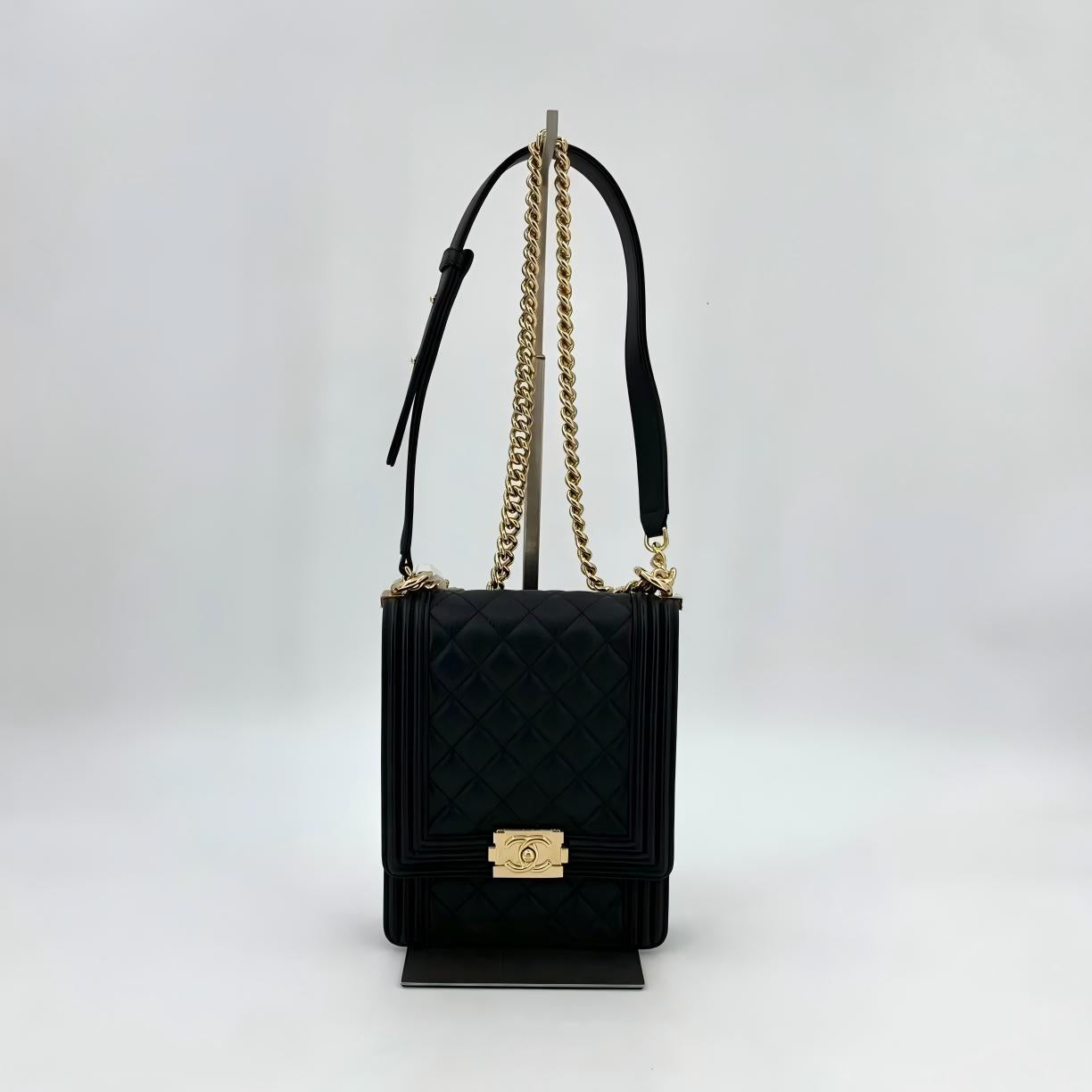 North South Boy Flap Bag Quilted Caviar Small