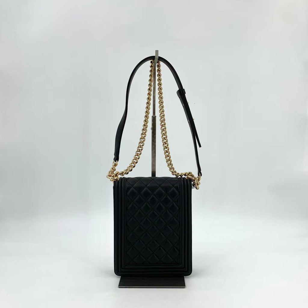 North South Boy Flap Bag Quilted Caviar Small