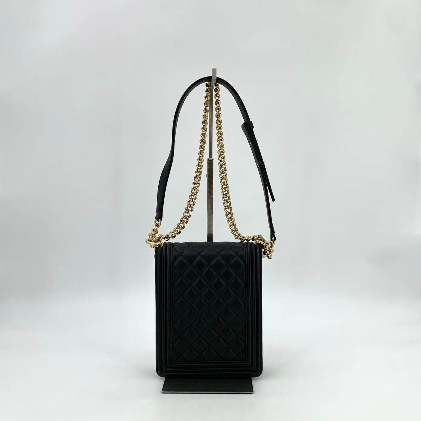 North South Boy Flap Bag Quilted Caviar Small