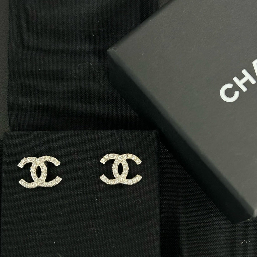 CC Stud Earrings Metal with Crystals Twins LDJ3984