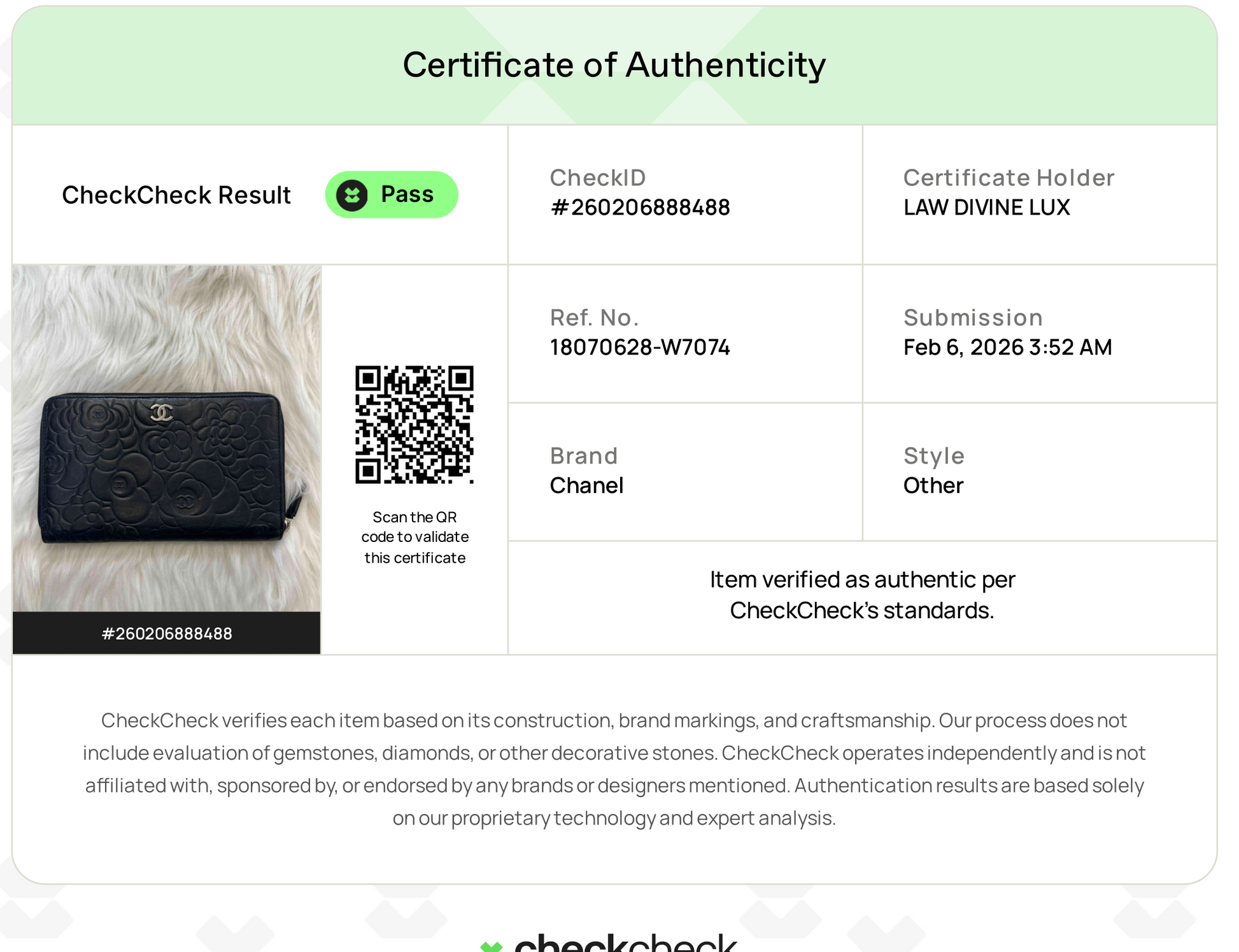 Chanel Lambskin Camellia Embossed Zip Around Organizer Wallet Black twins w7074