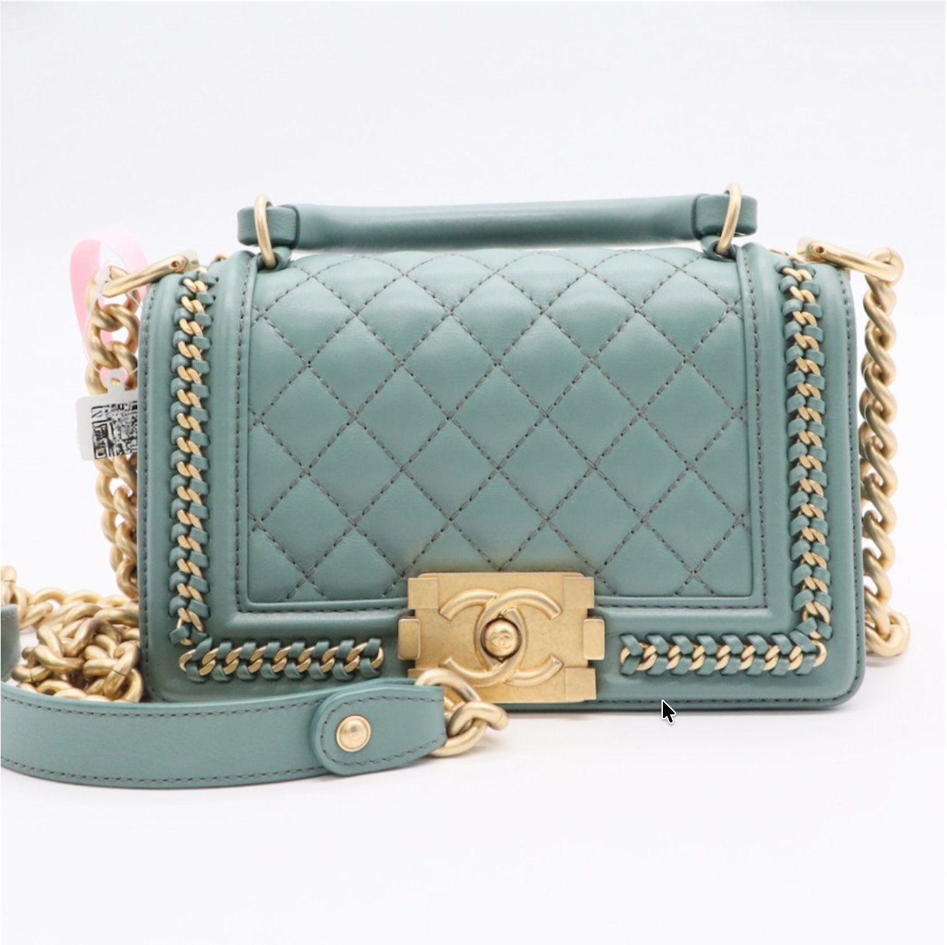 Chanel Leboy Handbags Cow Leather Malachite Turquoise Color Twins LDJ3130