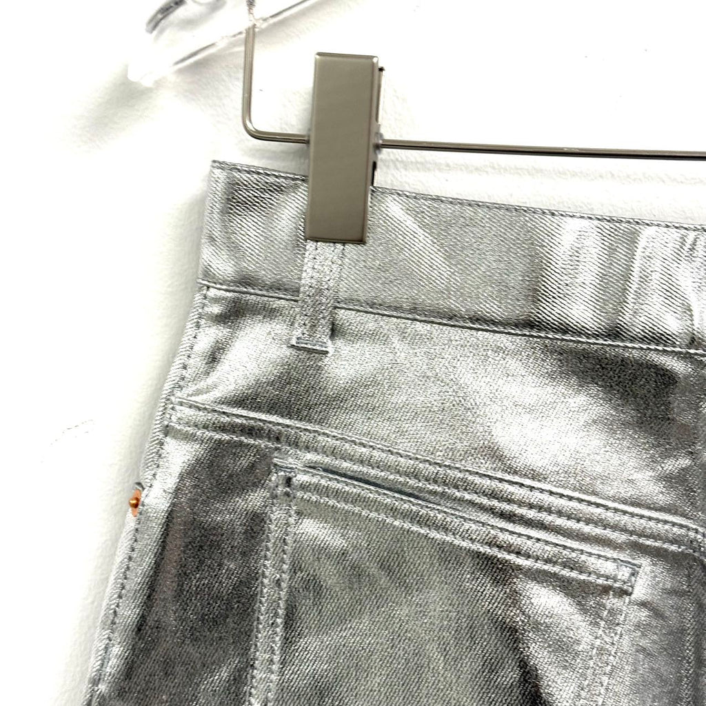 Gucci metallic silver leather midi skirt.