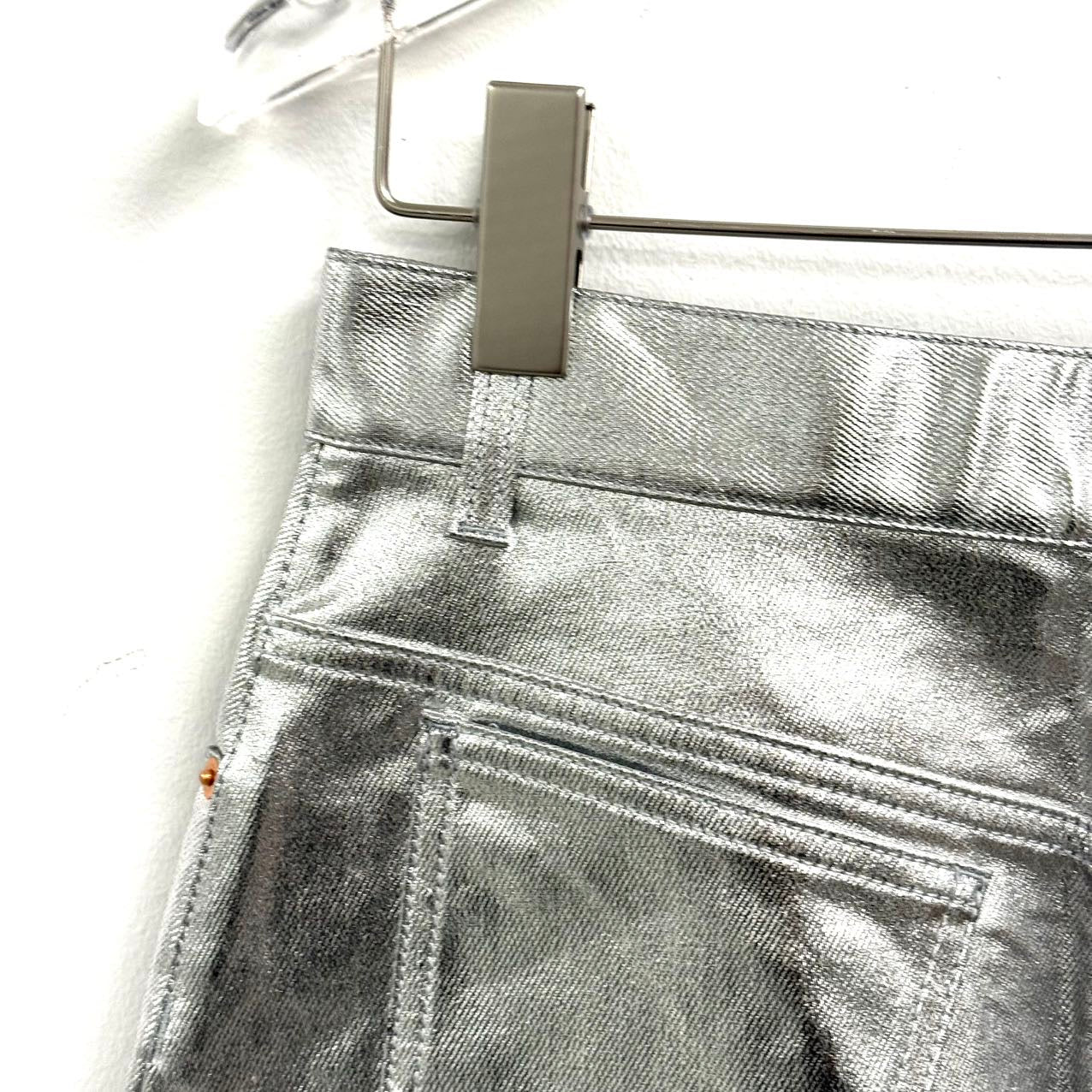 Gucci metallic silver leather midi skirt.