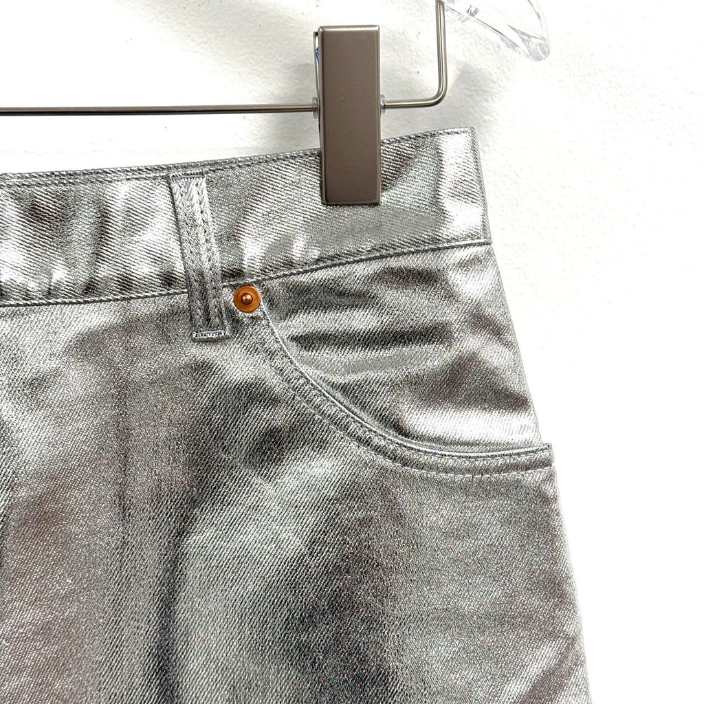 Gucci metallic silver leather midi skirt.