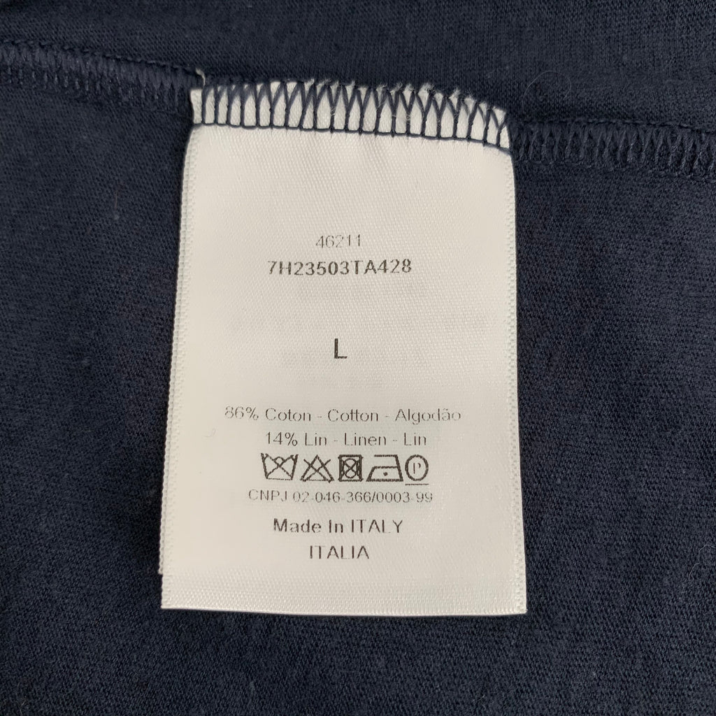 Dior Navy Blue Cotton Crewneck Letter Print T-Shirt Size L