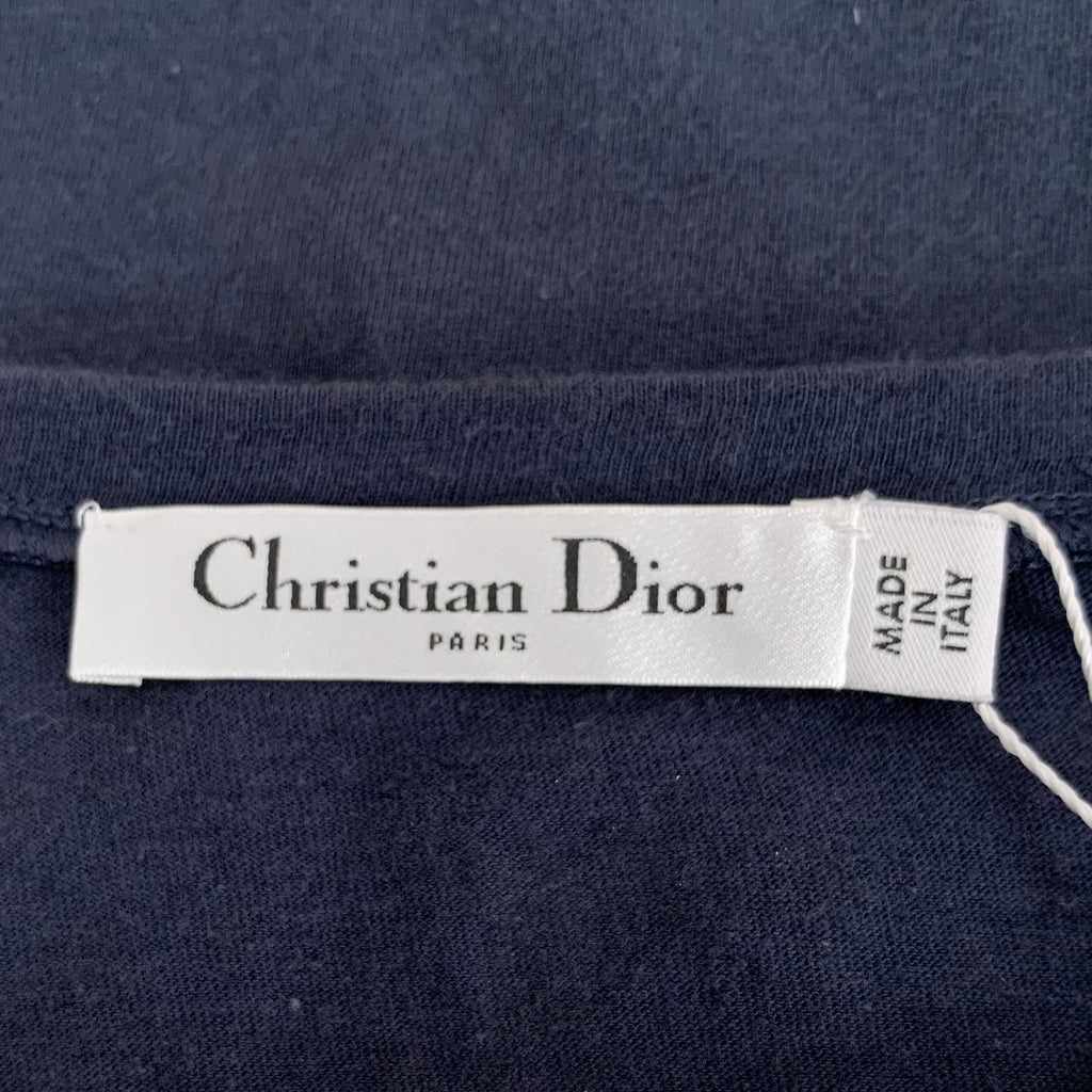 Dior Navy Blue Cotton Crewneck Letter Print T-Shirt Size L