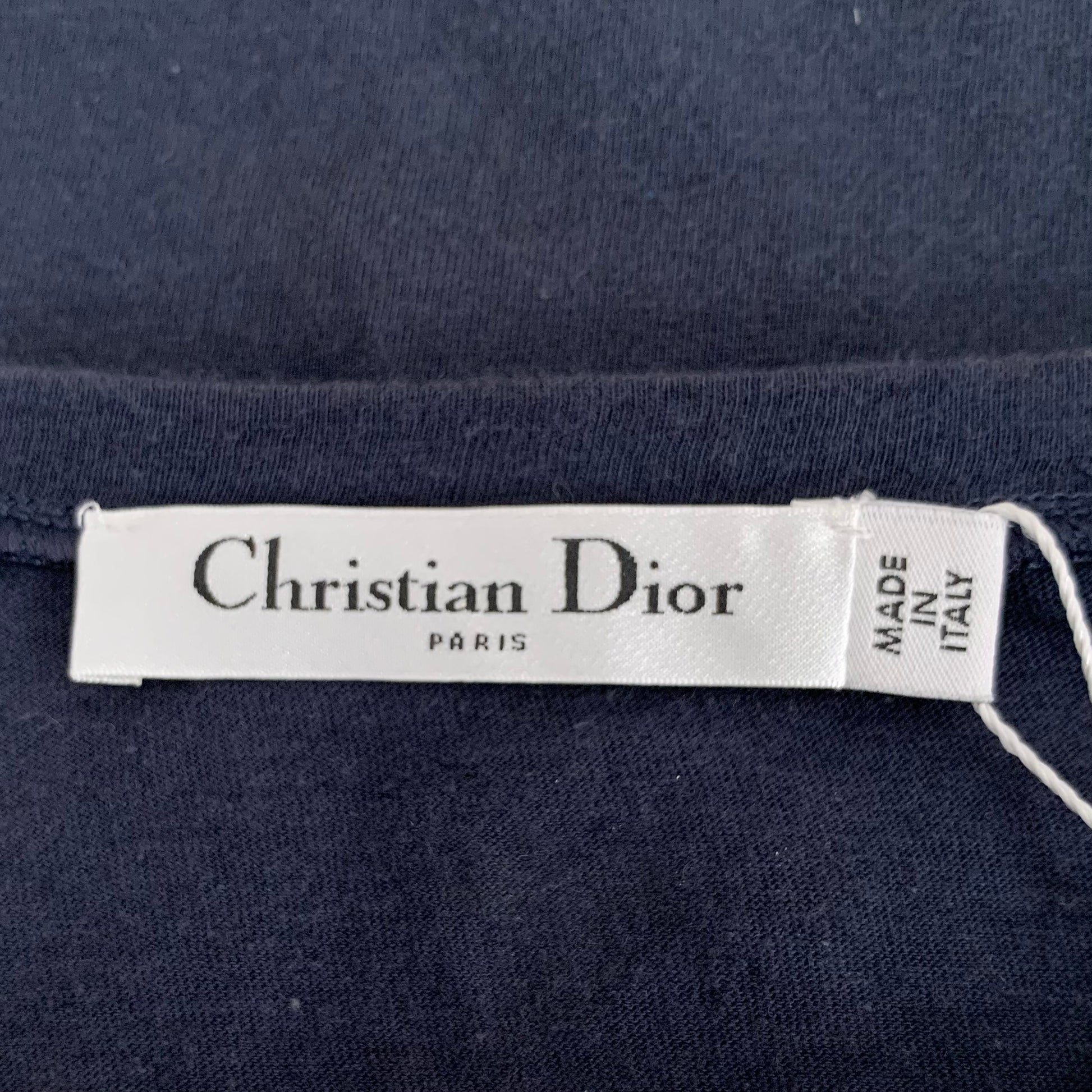 Dior Navy Blue Cotton Crewneck Letter Print T-Shirt Size L