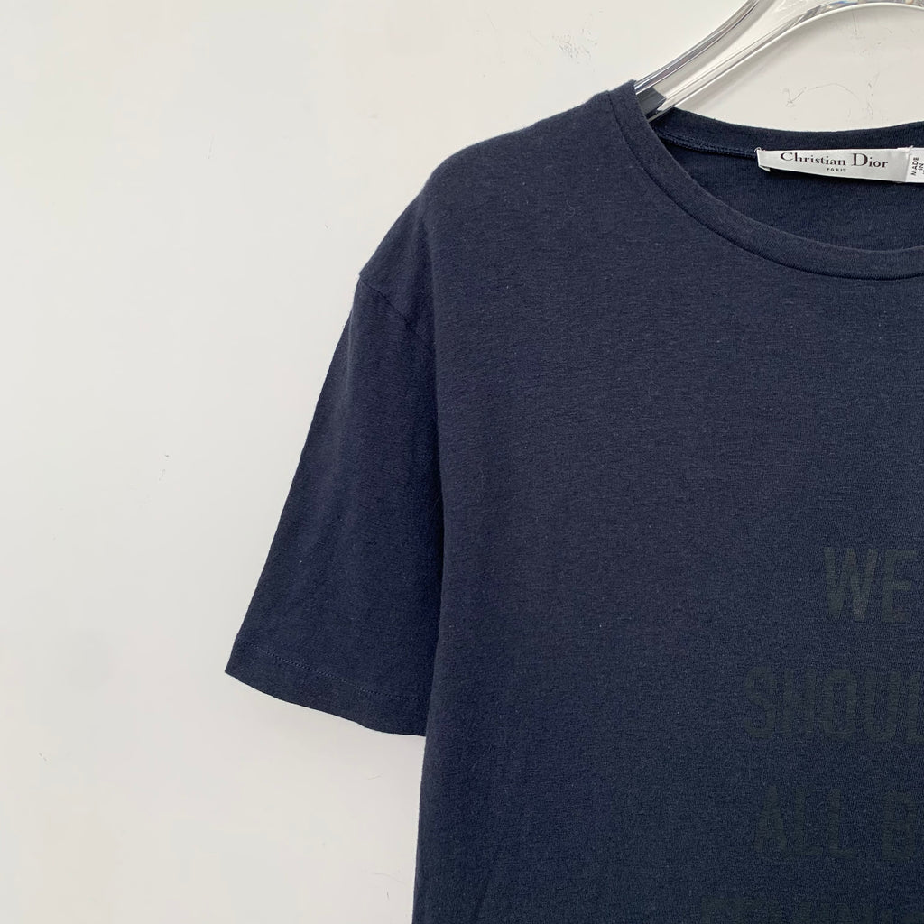 Dior Navy Blue Cotton Crewneck Letter Print T-Shirt Size L