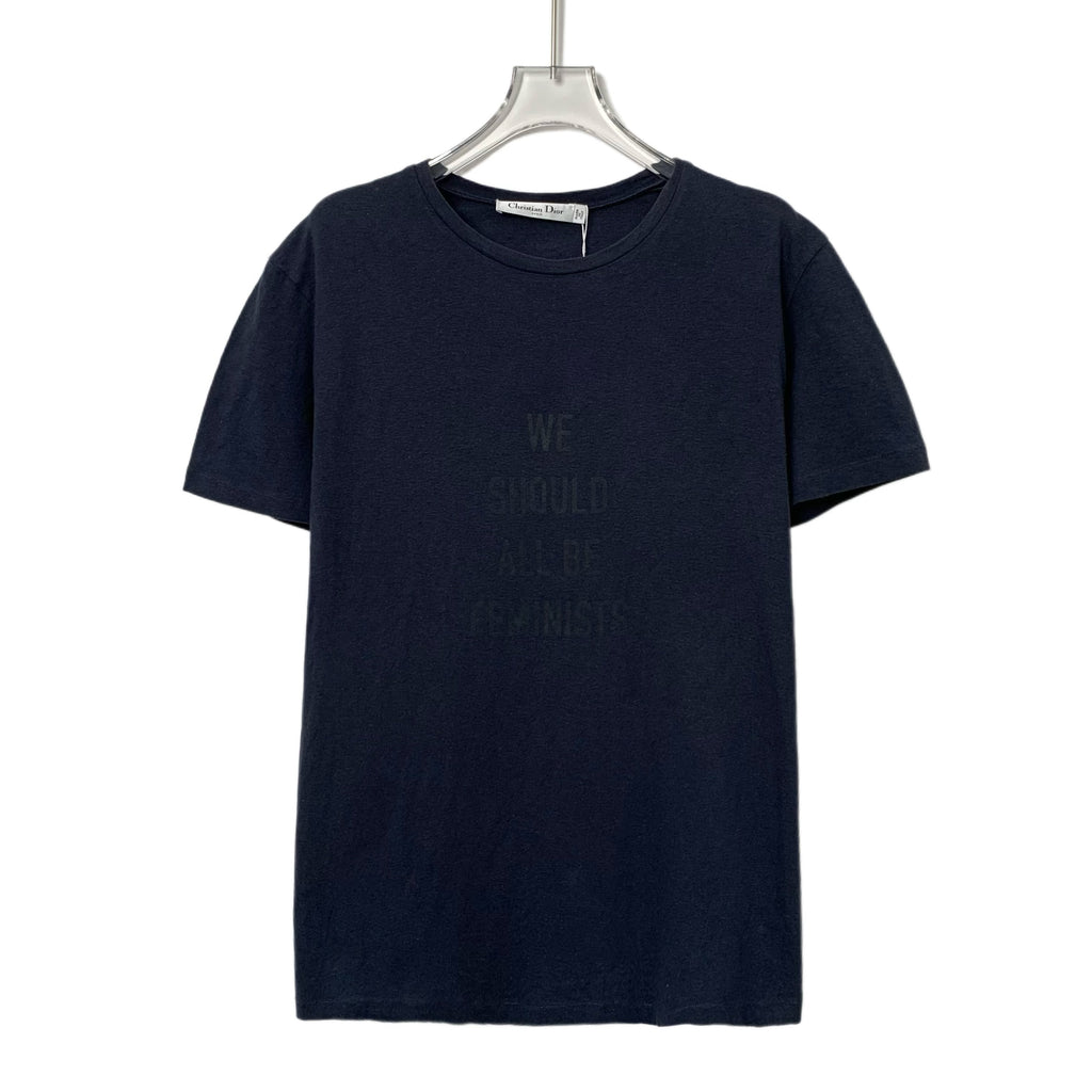 Dior Navy Blue Cotton Crewneck Letter Print T-Shirt Size L