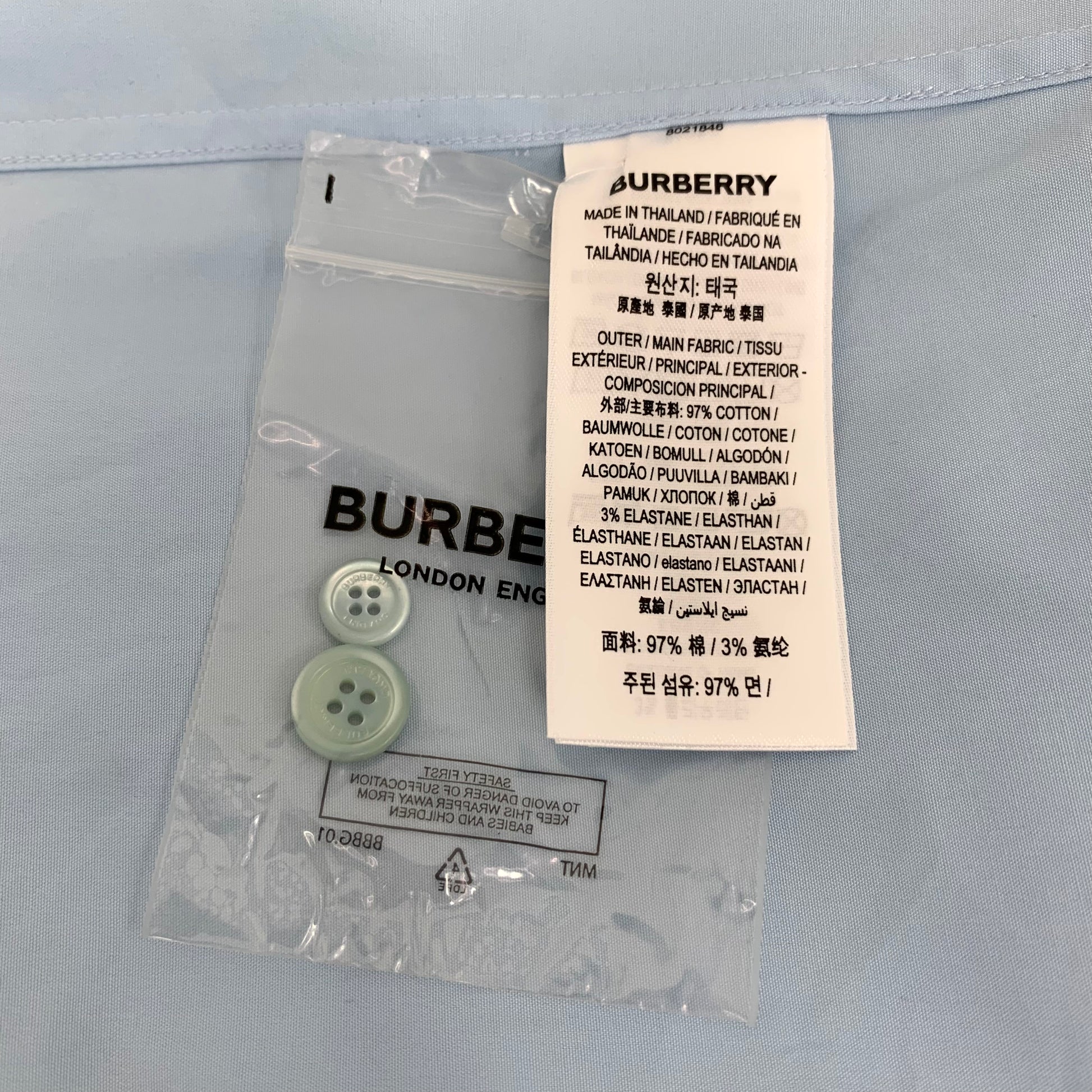 Burberry Blue Logo Pocket Detail Cotton Button Front Shirt XL