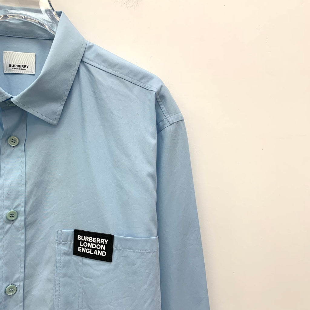 Burberry Blue Logo Pocket Detail Cotton Button Front Shirt XL