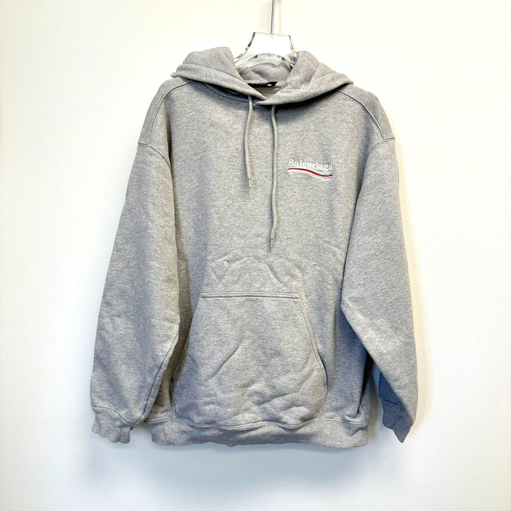 Pre-owned Balenciaga Political Campaign Hoodie in grey cotton.