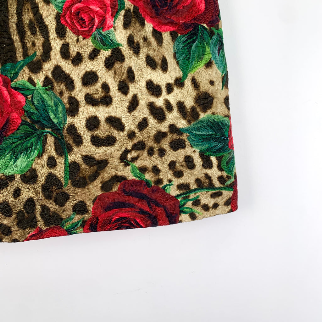Dolce & Gabbana Brown Rose and Leopard Print Jacquard Mini Skirt S