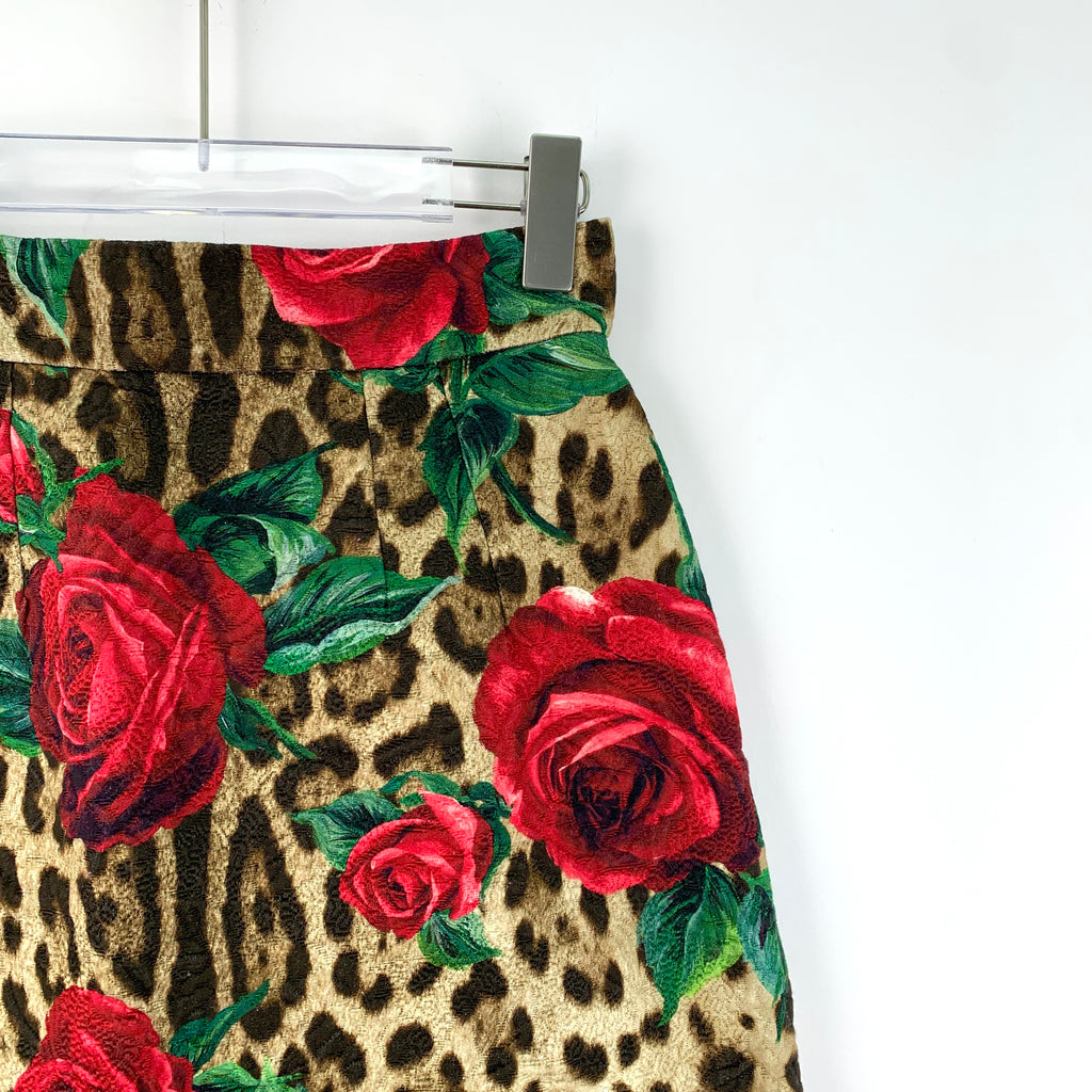 Dolce & Gabbana Brown Rose and Leopard Print Jacquard Mini Skirt S