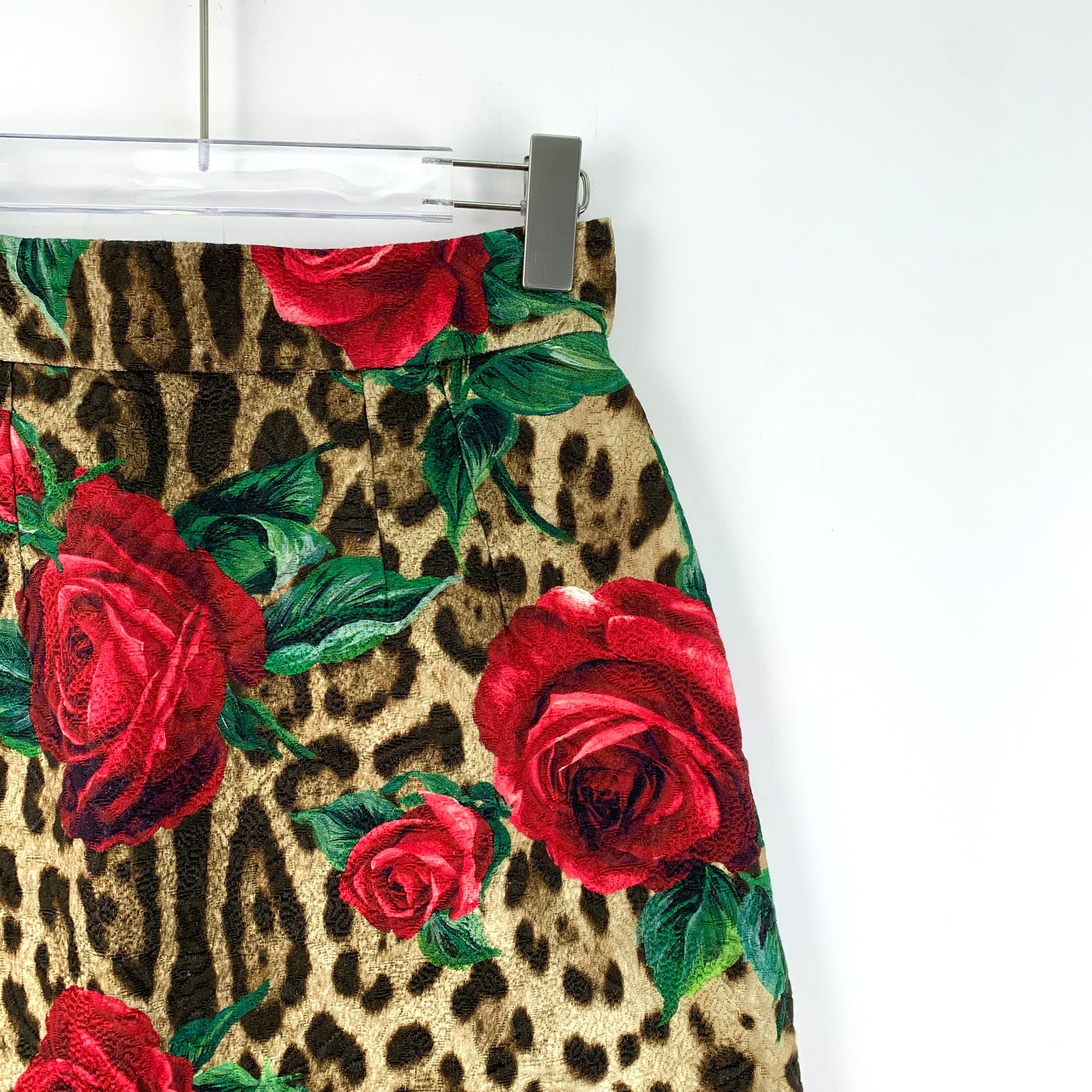 Dolce & Gabbana Brown Rose and Leopard Print Jacquard Mini Skirt S