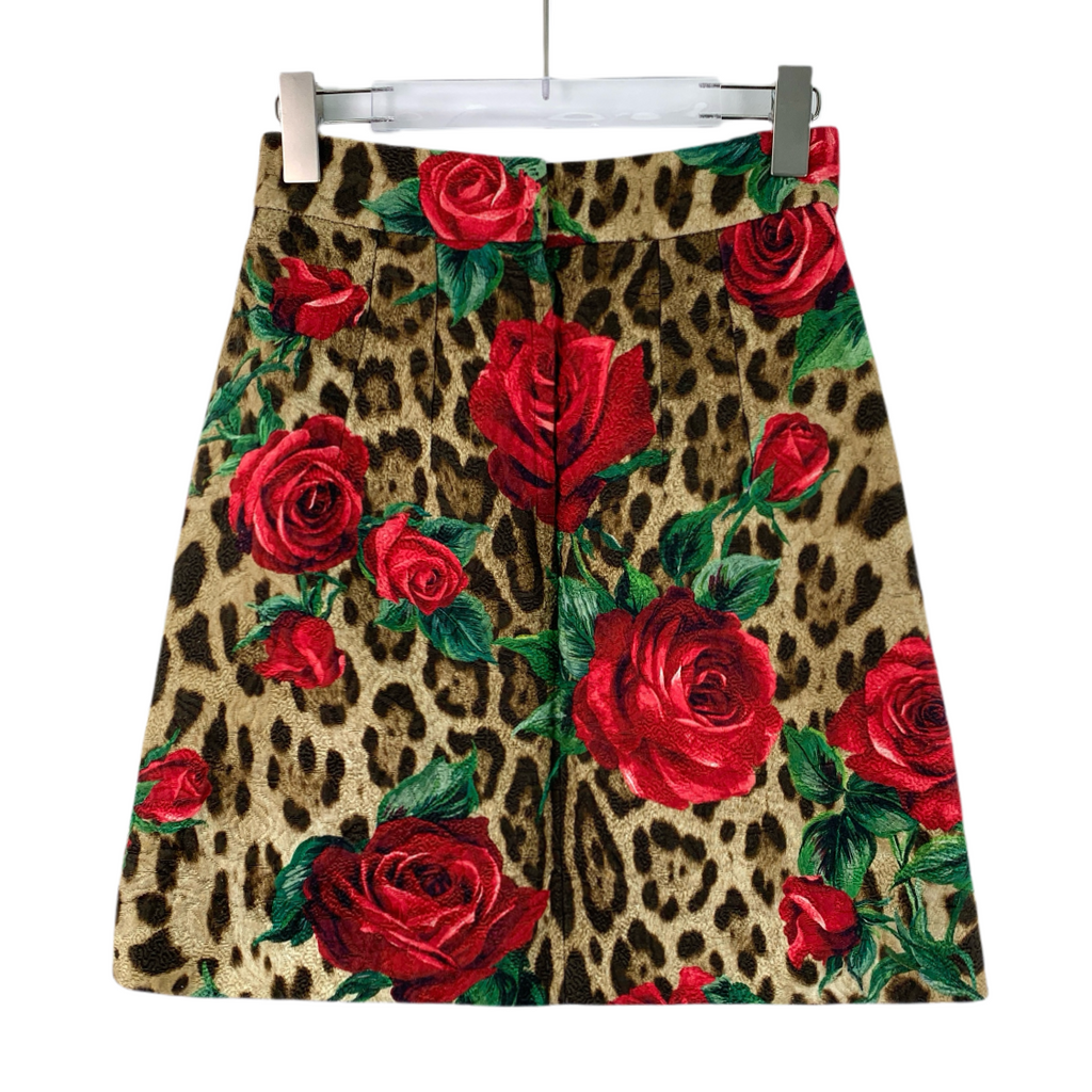 Dolce & Gabbana Brown Rose and Leopard Print Jacquard Mini Skirt S