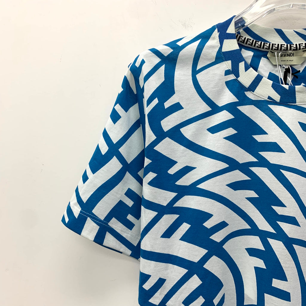 Fendi Blue Logo Cotton Crew Neck T-Shirt M WITH TAG
