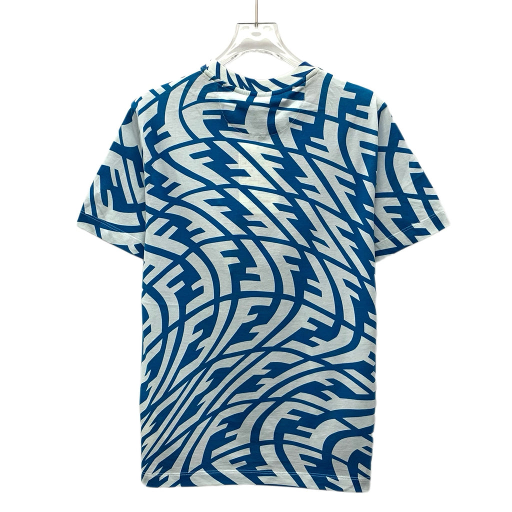 Fendi Blue Logo Cotton Crew Neck T-Shirt M WITH TAG