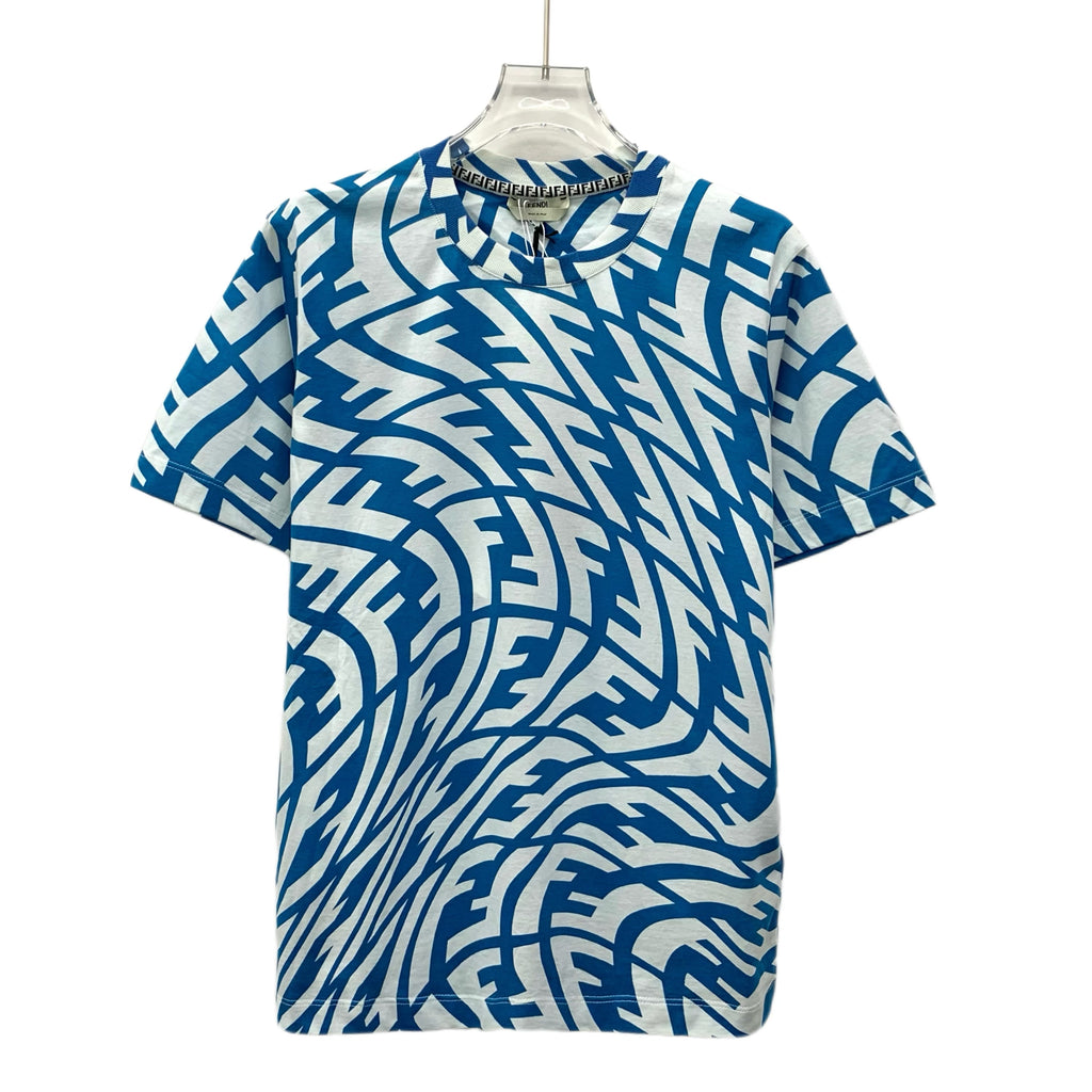 Fendi Blue Logo Cotton Crew Neck T-Shirt M WITH TAG