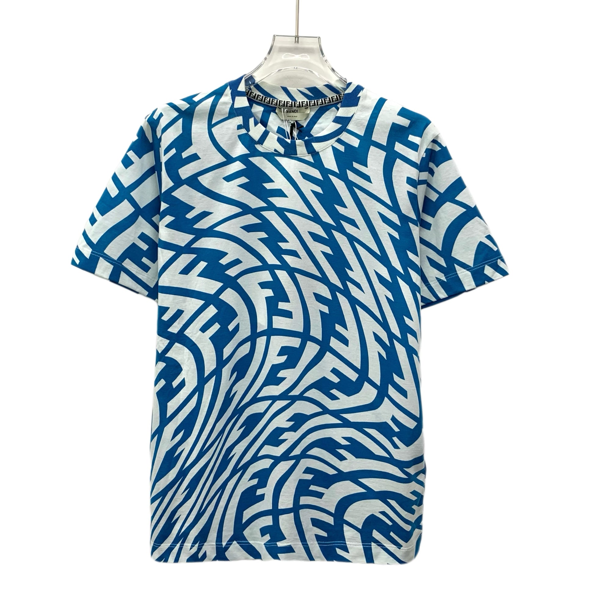 Fendi Blue Logo Cotton Crew Neck T-Shirt M WITH TAG