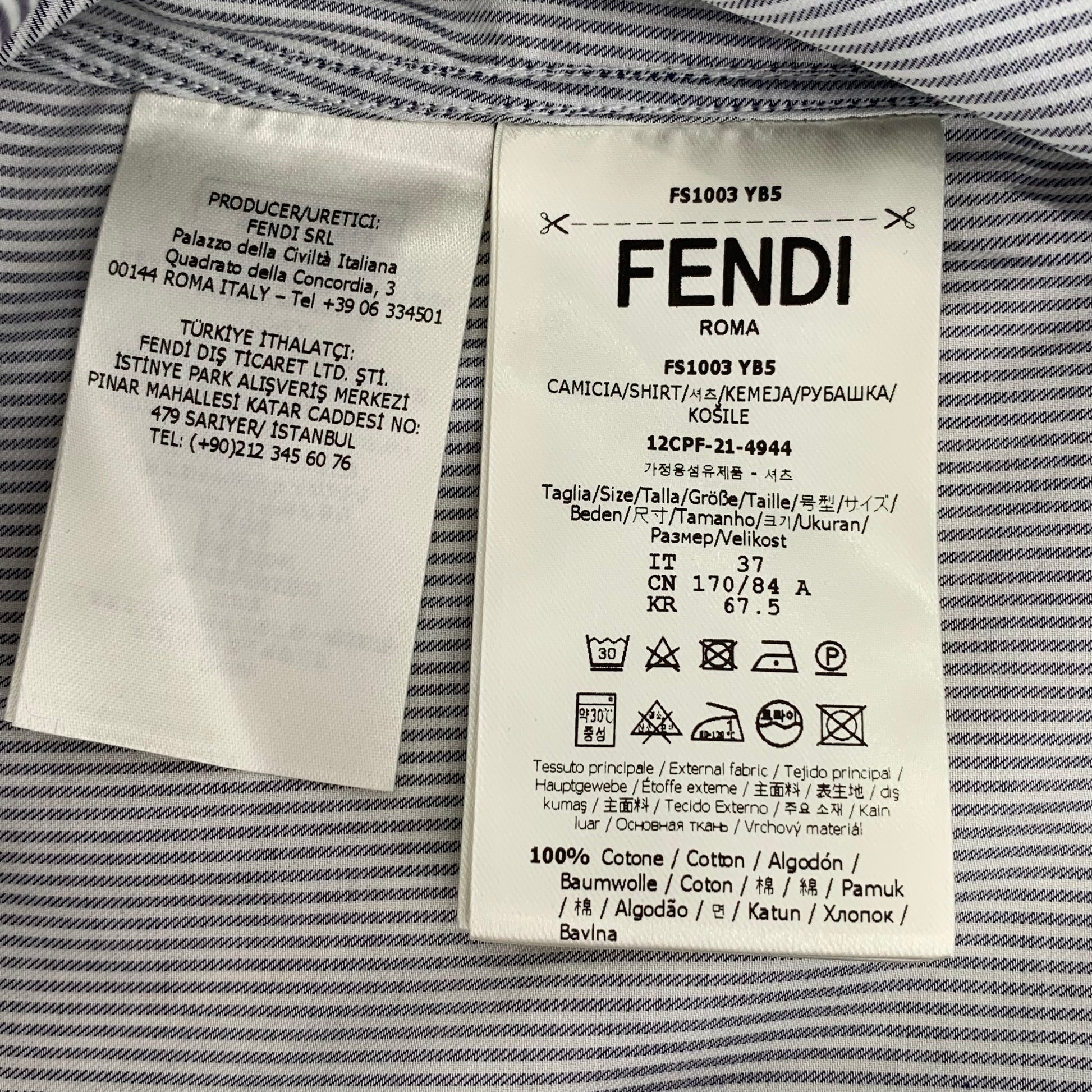 Fendi Fendi Blue Cotton Long Sleeve Shirt  37
