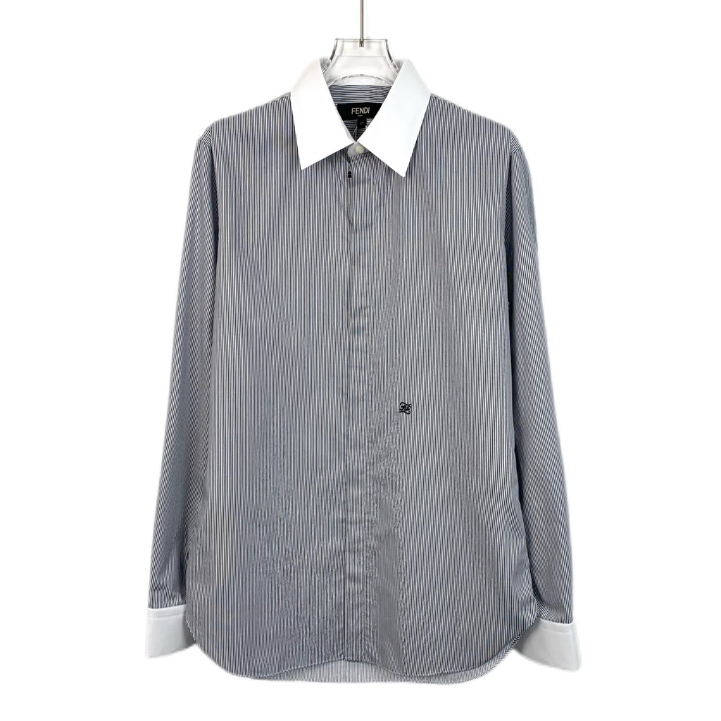 Fendi Fendi Blue Cotton Long Sleeve Shirt  37