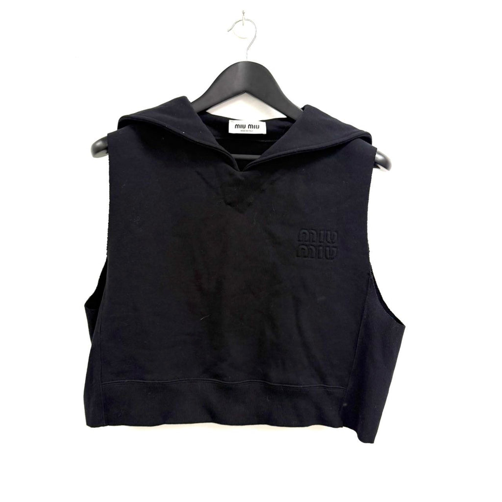 Miu Miu Felpa logo-embroidered sleeveless top in black xs