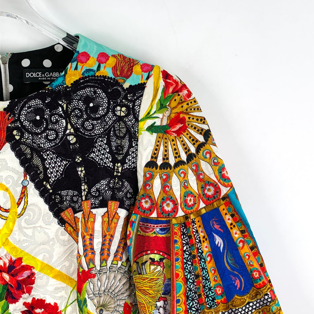 Dolce & Gabbana Multicolor Oriental Fan Print Silk Dress M