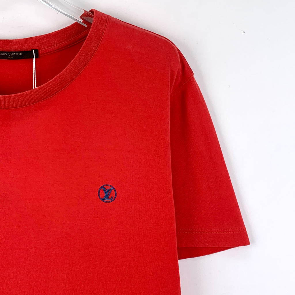 Louis Vuitton Red Cotton Logo Embroidered Crew Neck T-Shirt
