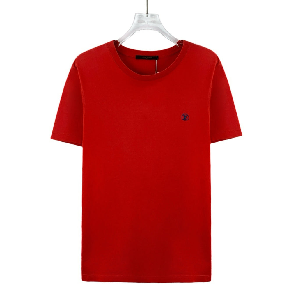 Louis Vuitton Red Cotton Logo Embroidered Crew Neck T-Shirt