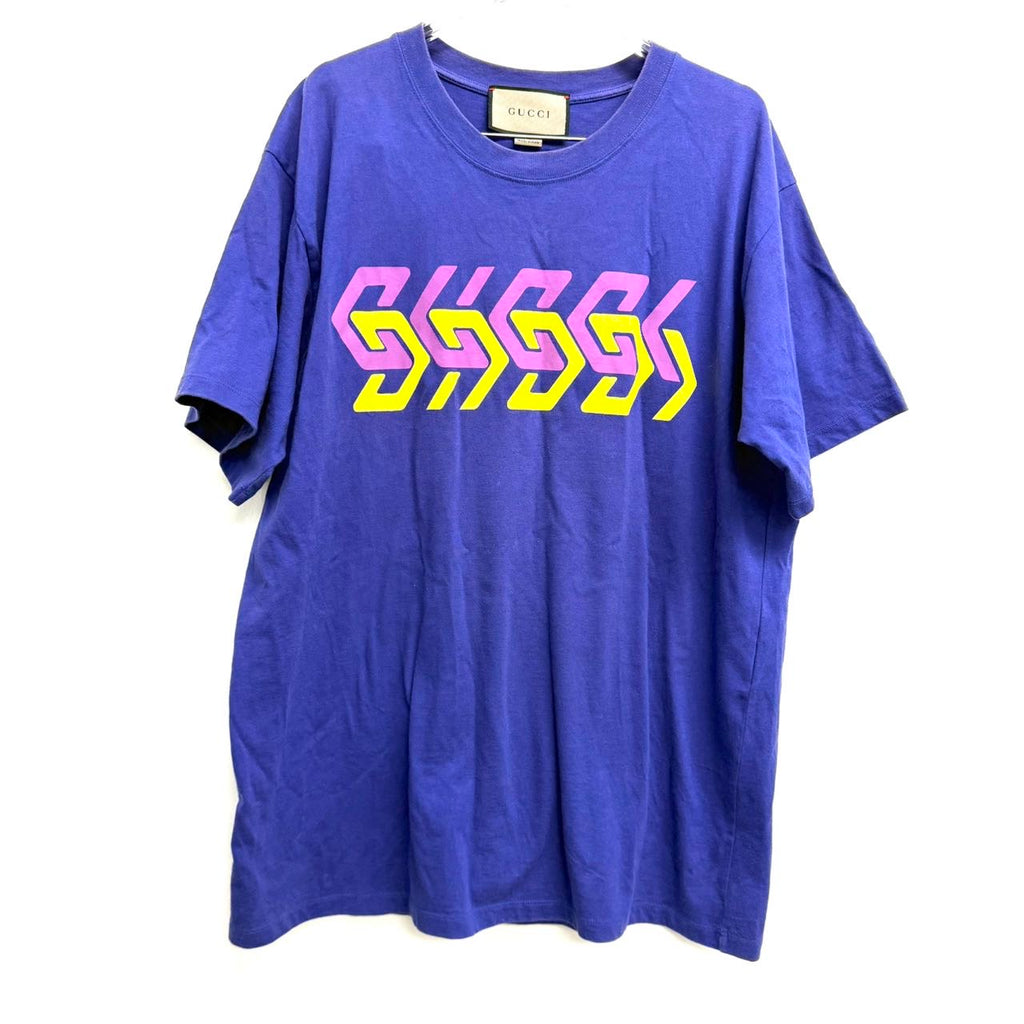 Pre-Owned Gucci Mirror Logo-Print Short-Sleeve T-Shirt in blue. size M