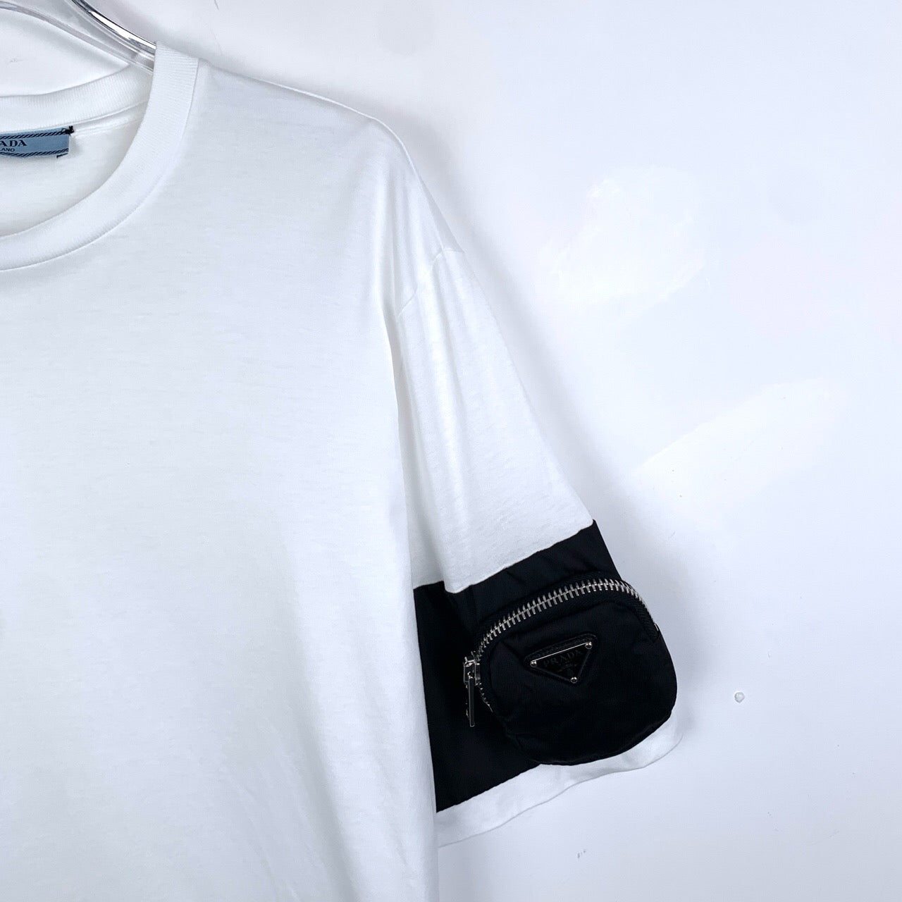 Prada Men's White Cotton T-Shirt with Pocket M