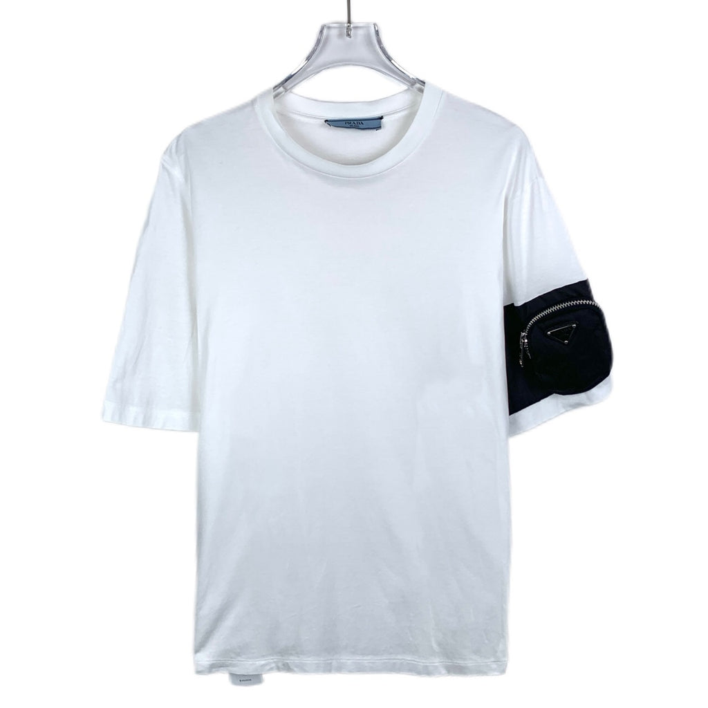 Prada Men's White Cotton T-Shirt with Pocket M