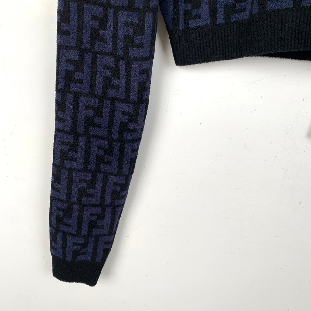 Fendi Navy Blue/Black FF Monogram Knit Crop Top M