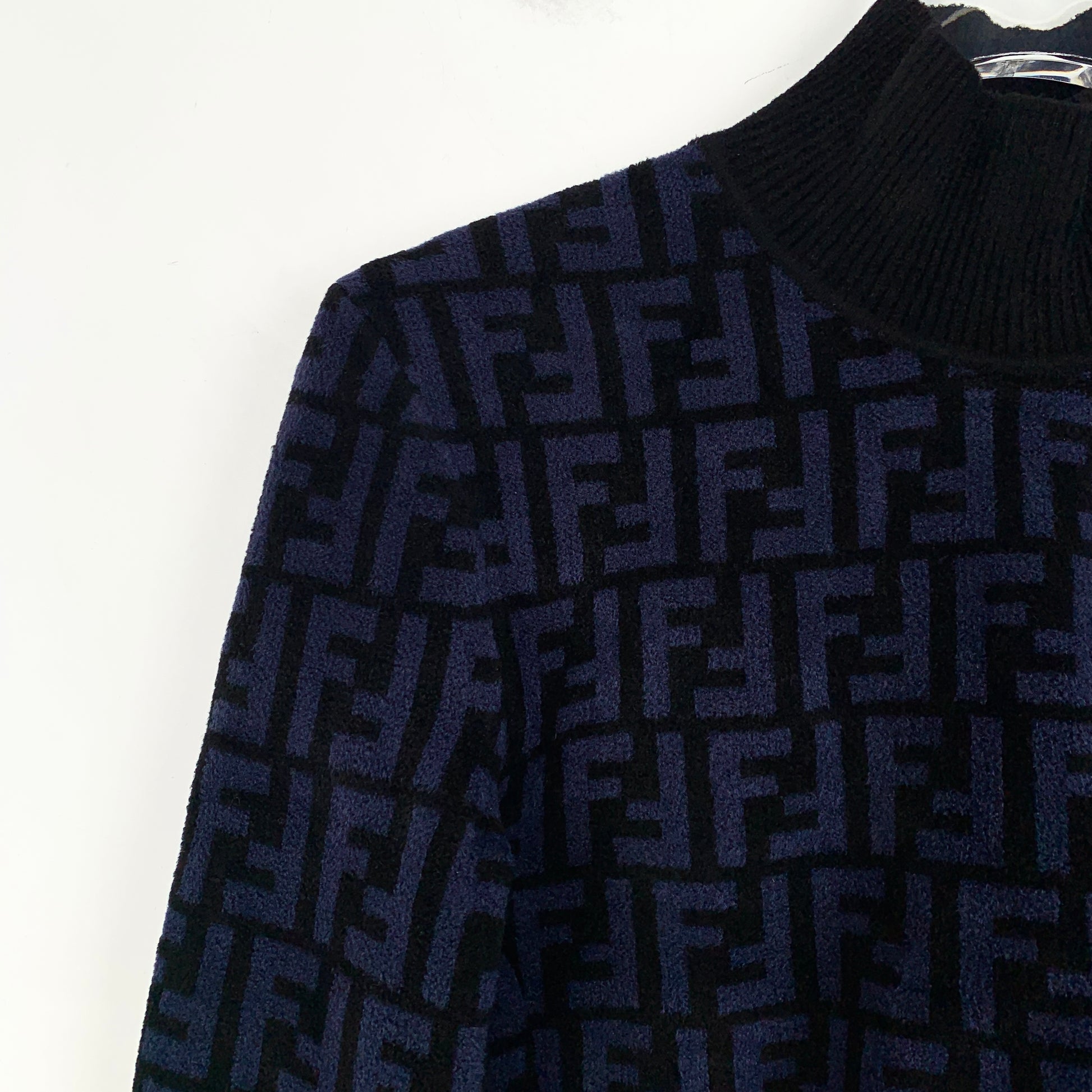 Fendi Navy Blue/Black FF Monogram Knit Crop Top M