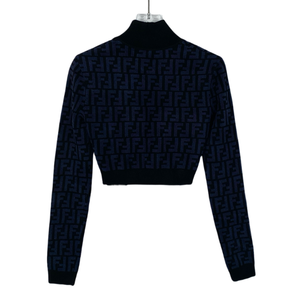 Fendi Navy Blue/Black FF Monogram Knit Crop Top M