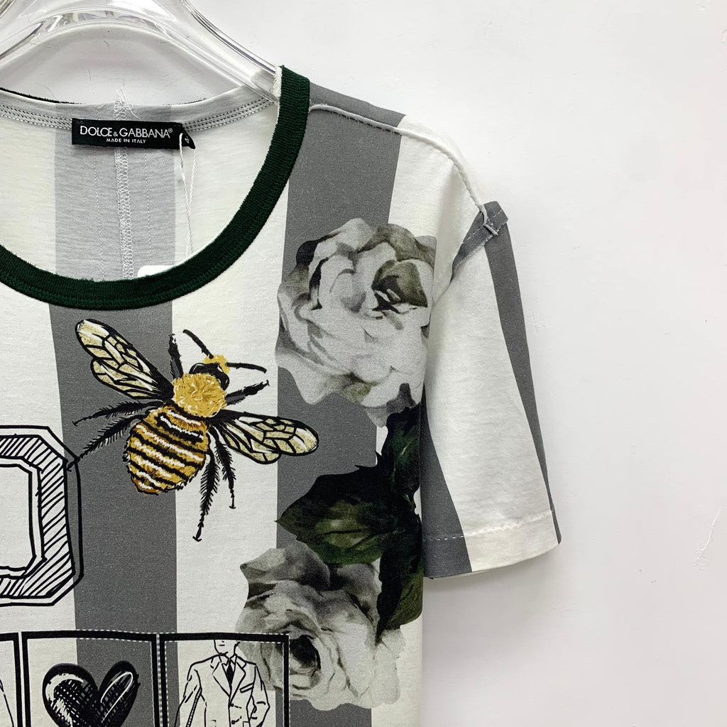 Dolce & Gabbana White & Grey Striped Lemon Printed Cotton SHIRT L