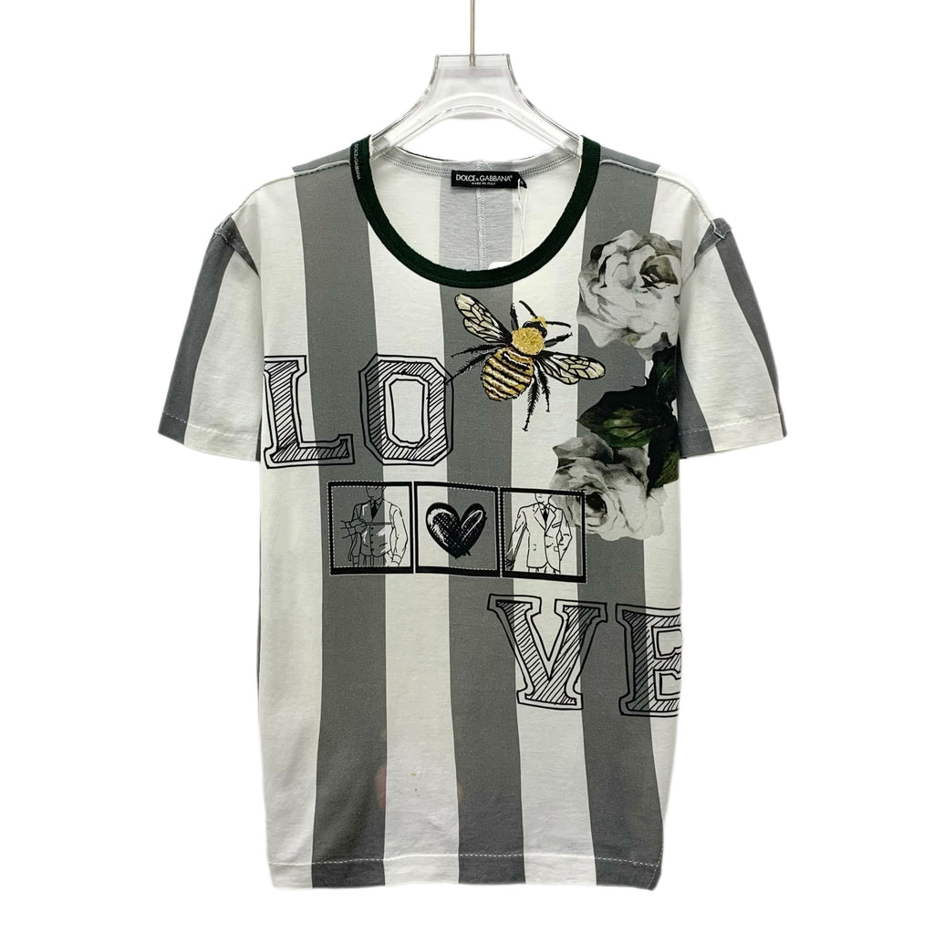 Dolce & Gabbana White & Grey Striped Lemon Printed Cotton SHIRT L