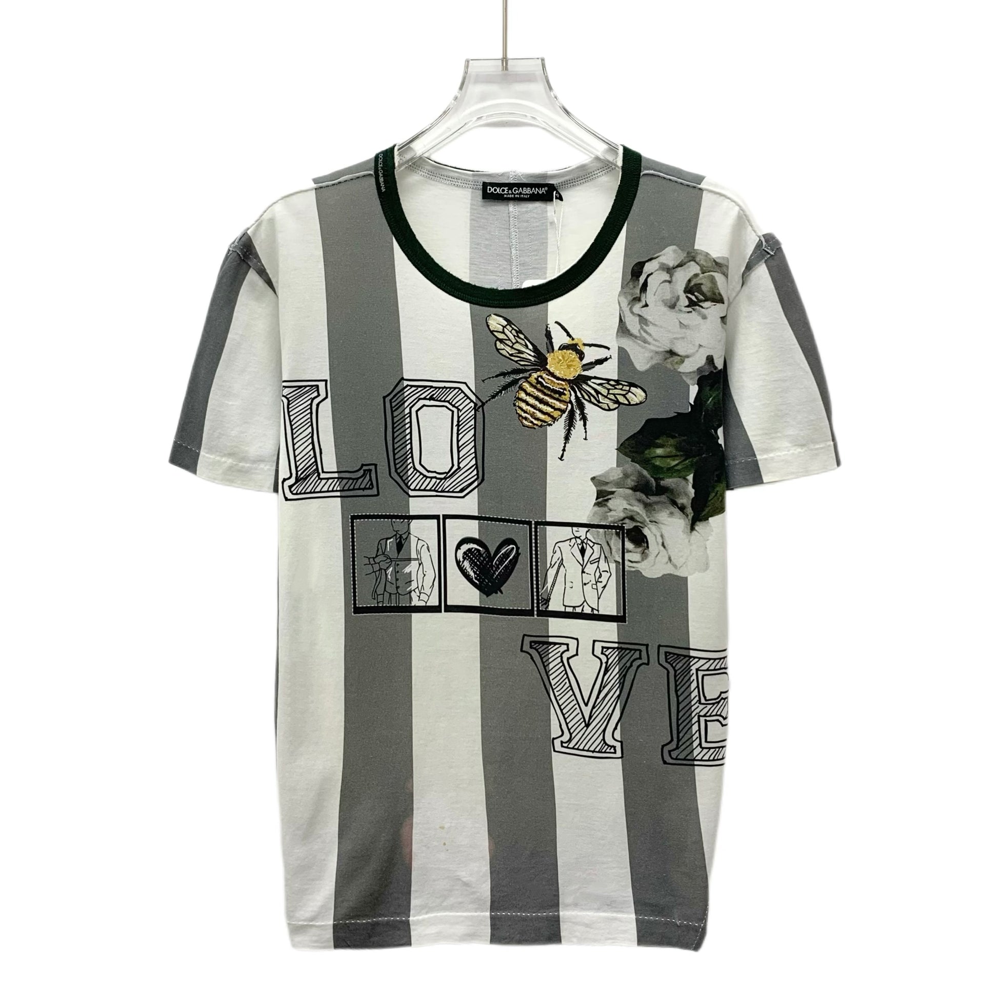 Dolce & Gabbana White & Grey Striped Lemon Printed Cotton SHIRT L