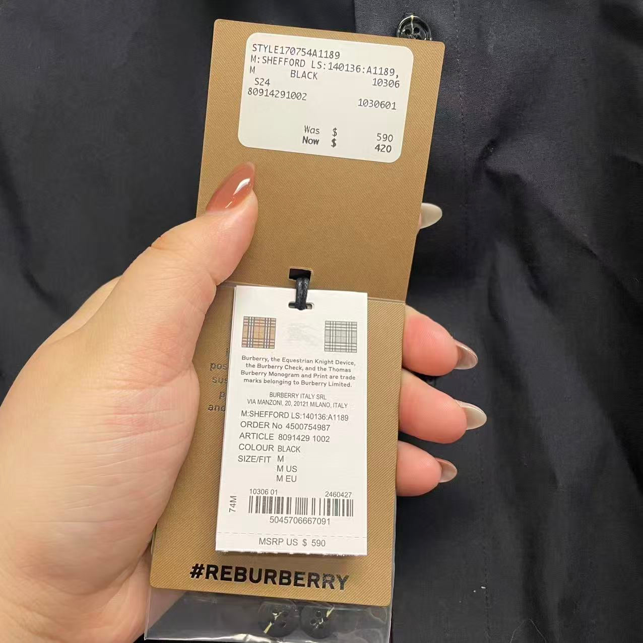 Pre-owned Burberry Shefford Long Sleeve Shirt (Black size M)