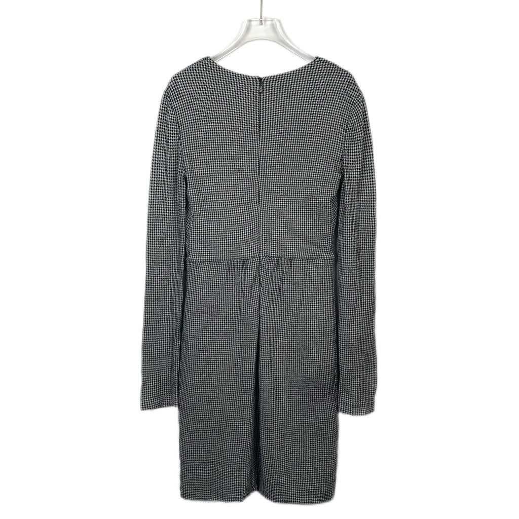 Max Mara Grey Houndstooth Wool V-Neck Dress (Size 40)