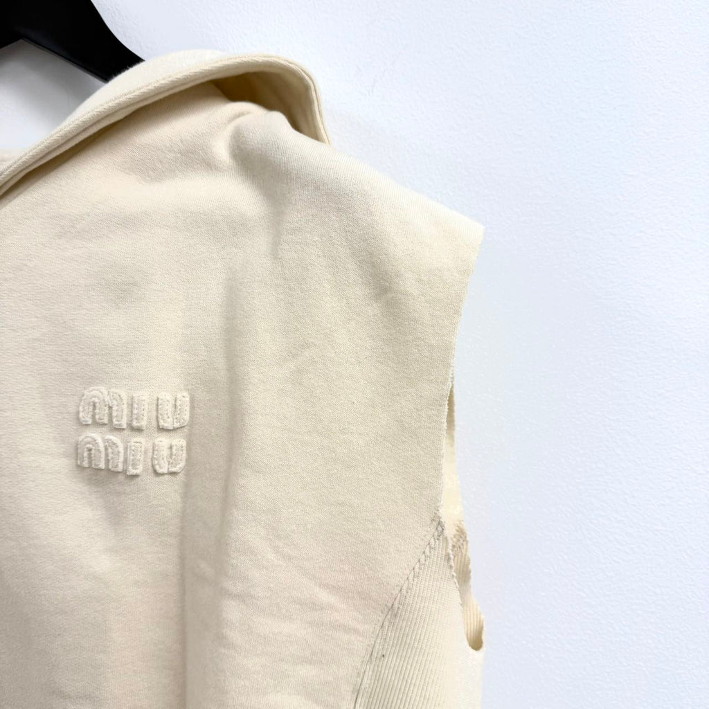 Miu Miu Spring 2022 cream logo sleeveless hoodie. L