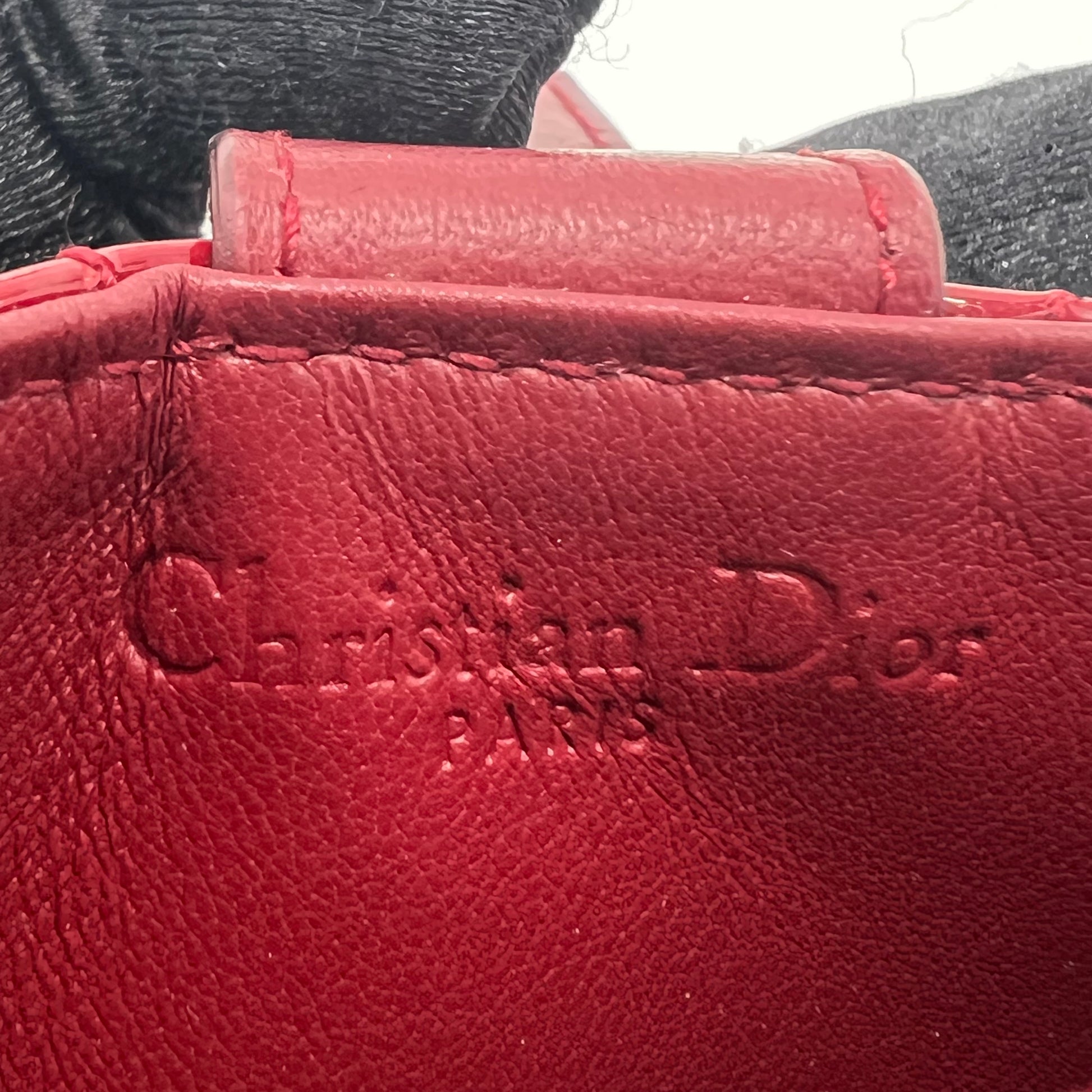 Patent Cannage Lady Dior Gusseted Card Holder Rouge Ceris W21216