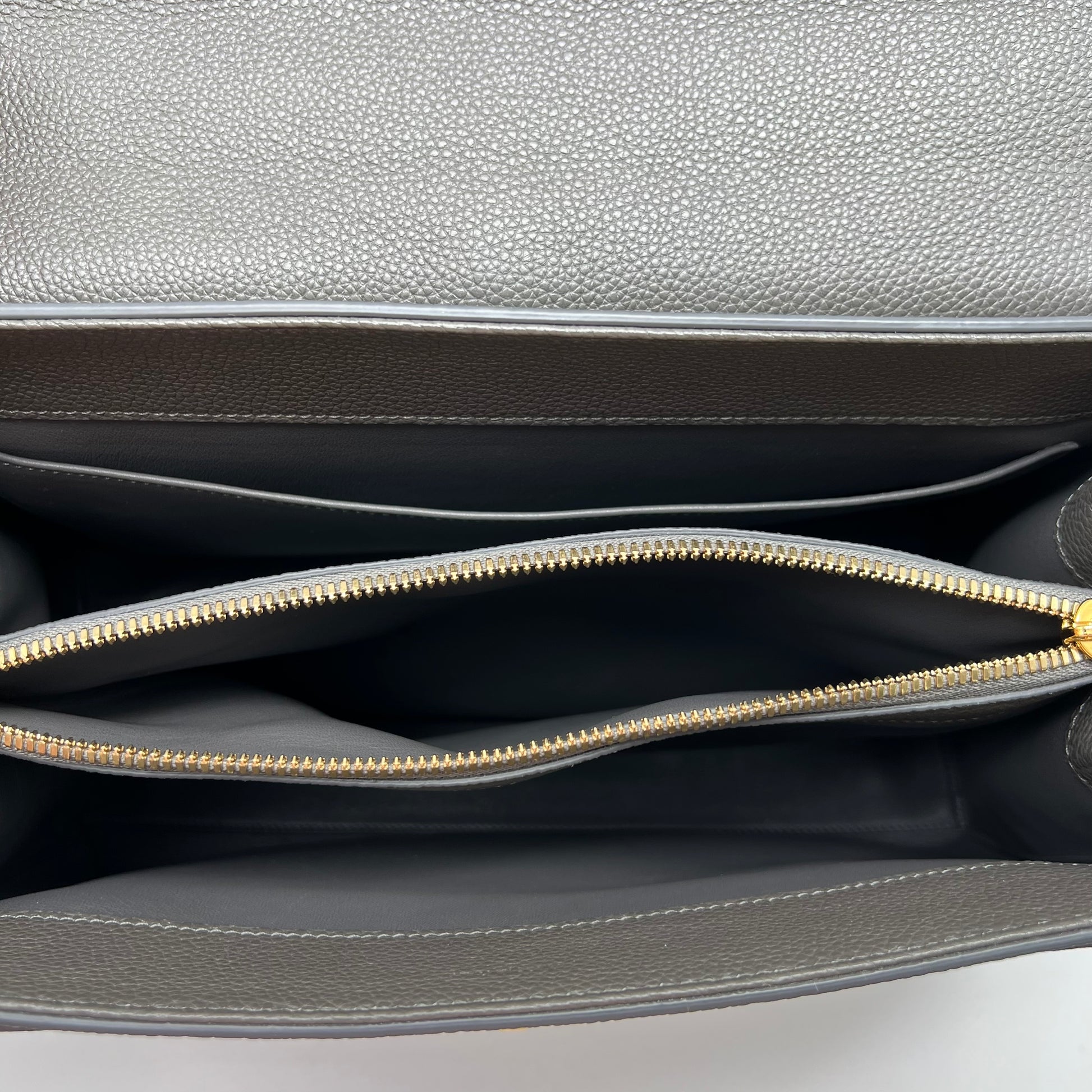 Grained Calfskin Medium 16 Top Handle Bag Grey B22221