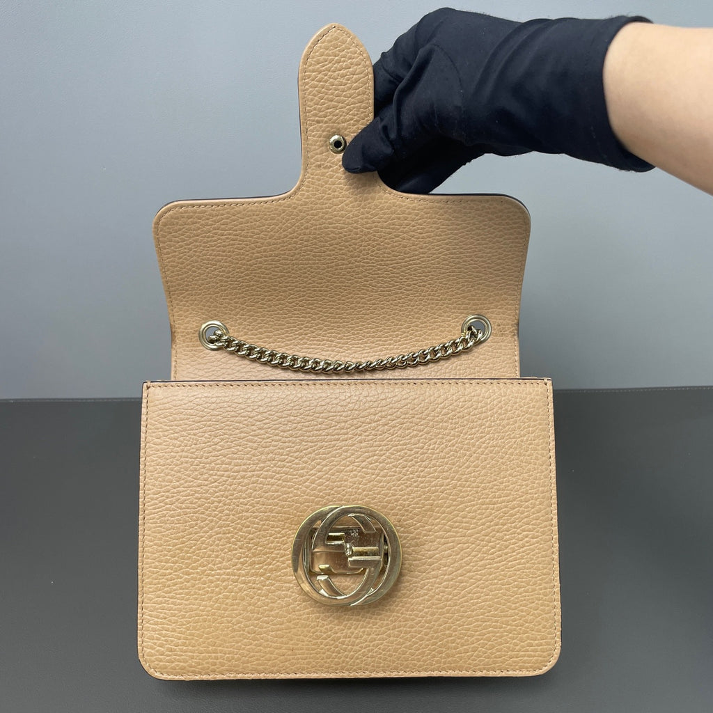 Gucci Interlocking G Leather  Chain Flap Shoulder Bag LDZ0006