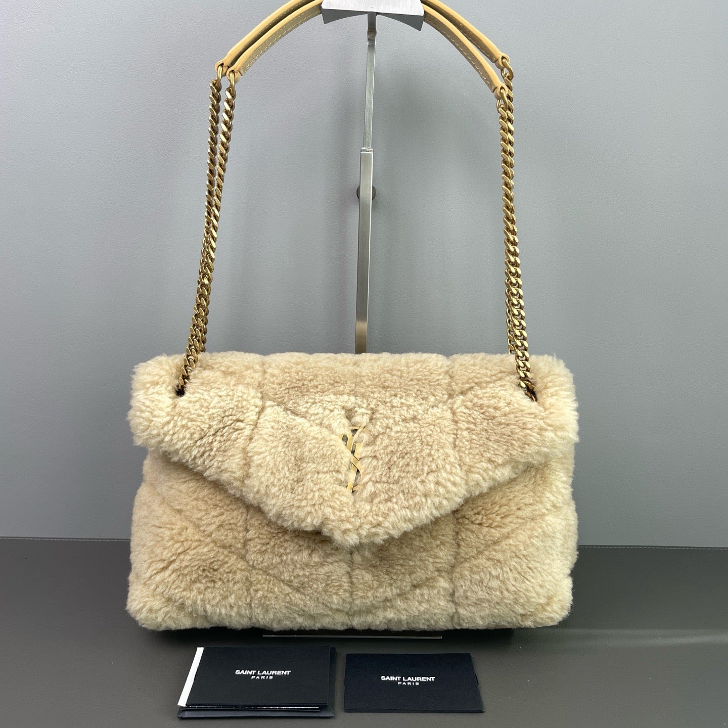 Saint Laurent Loulou Teddy  Shearling Medium Shoulder Bag LDZ0007